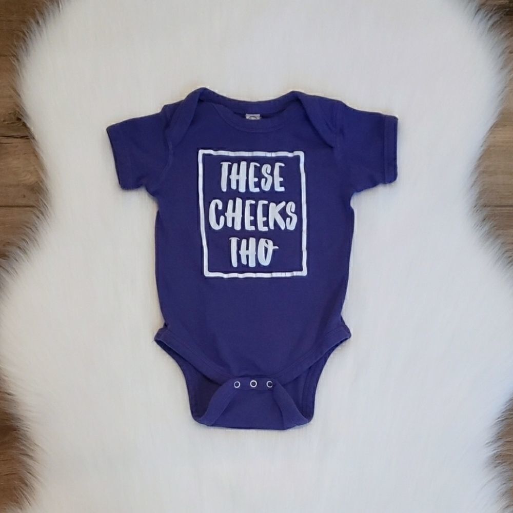 Rabbit Skins 12M These Cheeks Tho Purple Short Sleeve Bodysuit